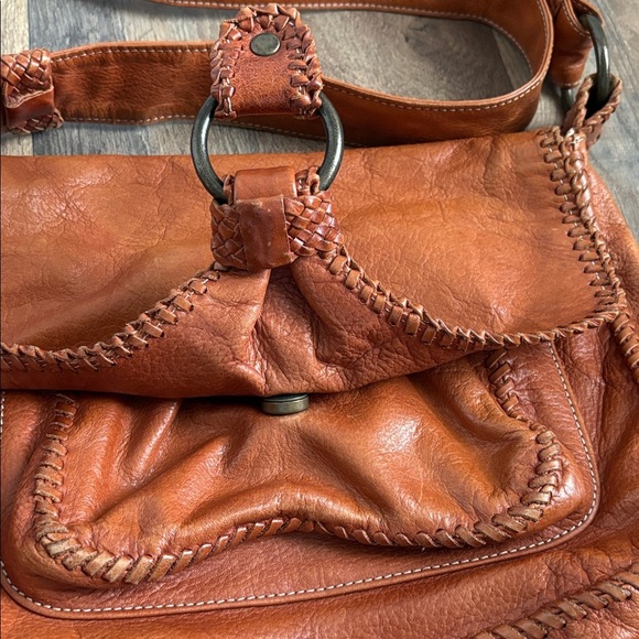 FRYE Cognac Leather Crossbody Saddle Bag Braided Boho Chic Western Inspired - Picture 6 of 16